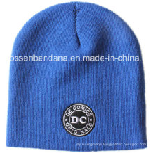 OEM Produce Customized Logo Embroidered Knitted Beanie Acrylic Winter Ski Daily Beanie Blue Hat
